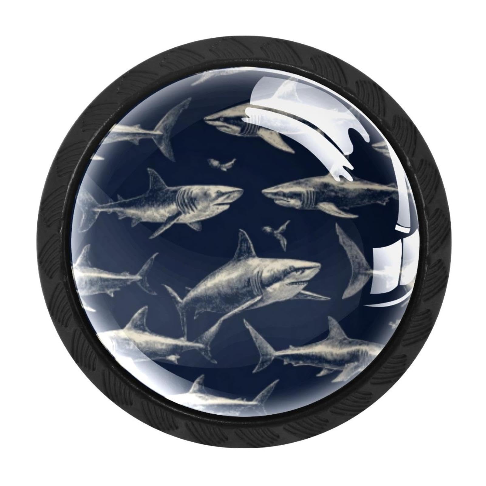 CHENZZZZ 4 PCS Blue Sharks Navy (2) Crystal Glass Cabinet Knob Drawer Pull Handle for Kitchen Cupboard Dresser Wardrobe etc