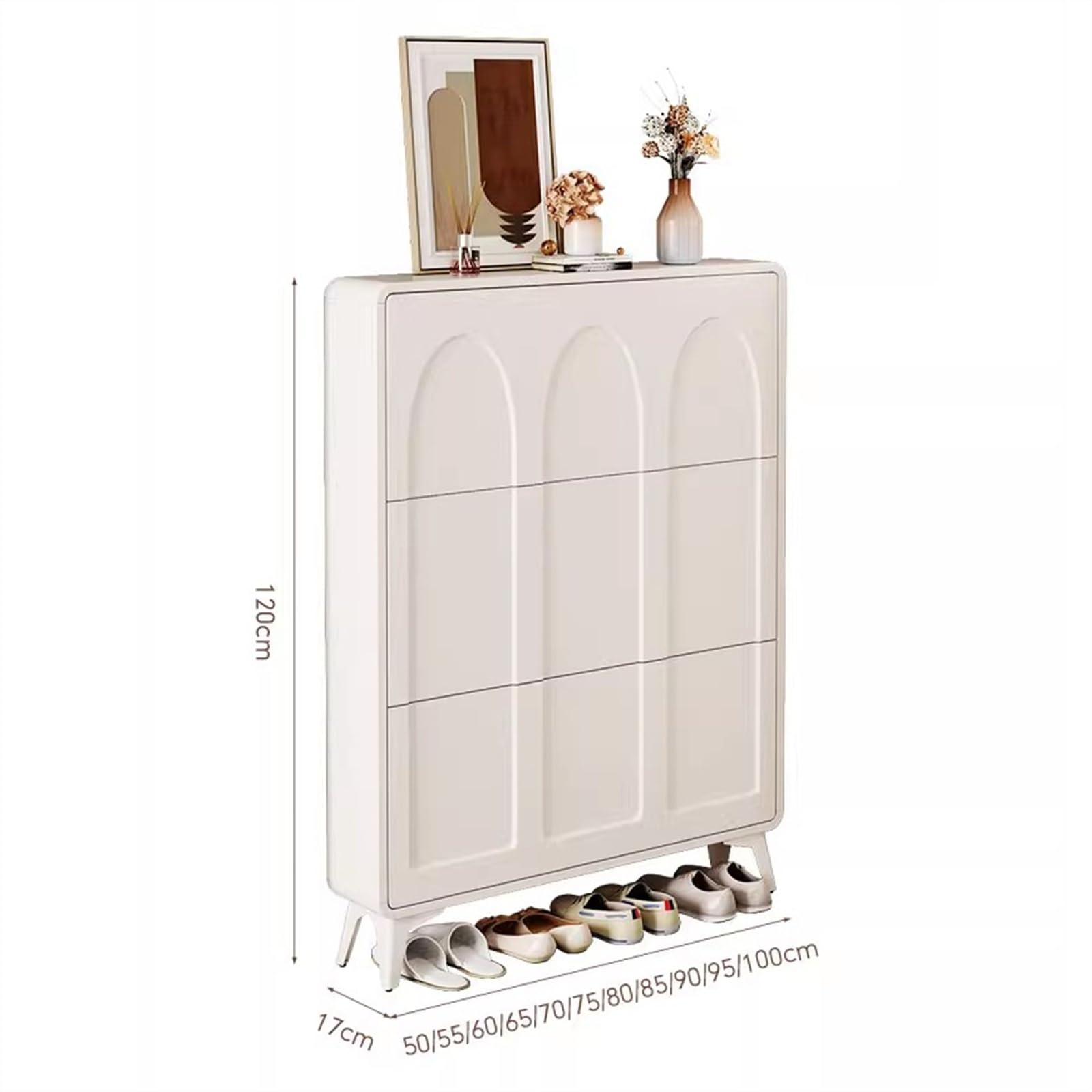 Zapatero Zapatero Blanco Moderno, Zapatero Independiente con 3 cajones abatibles, Organizador de Zapatos Estrecho for Entrada, Pasillo, Dormitorio Mostrar Estante(60x17x120CM)