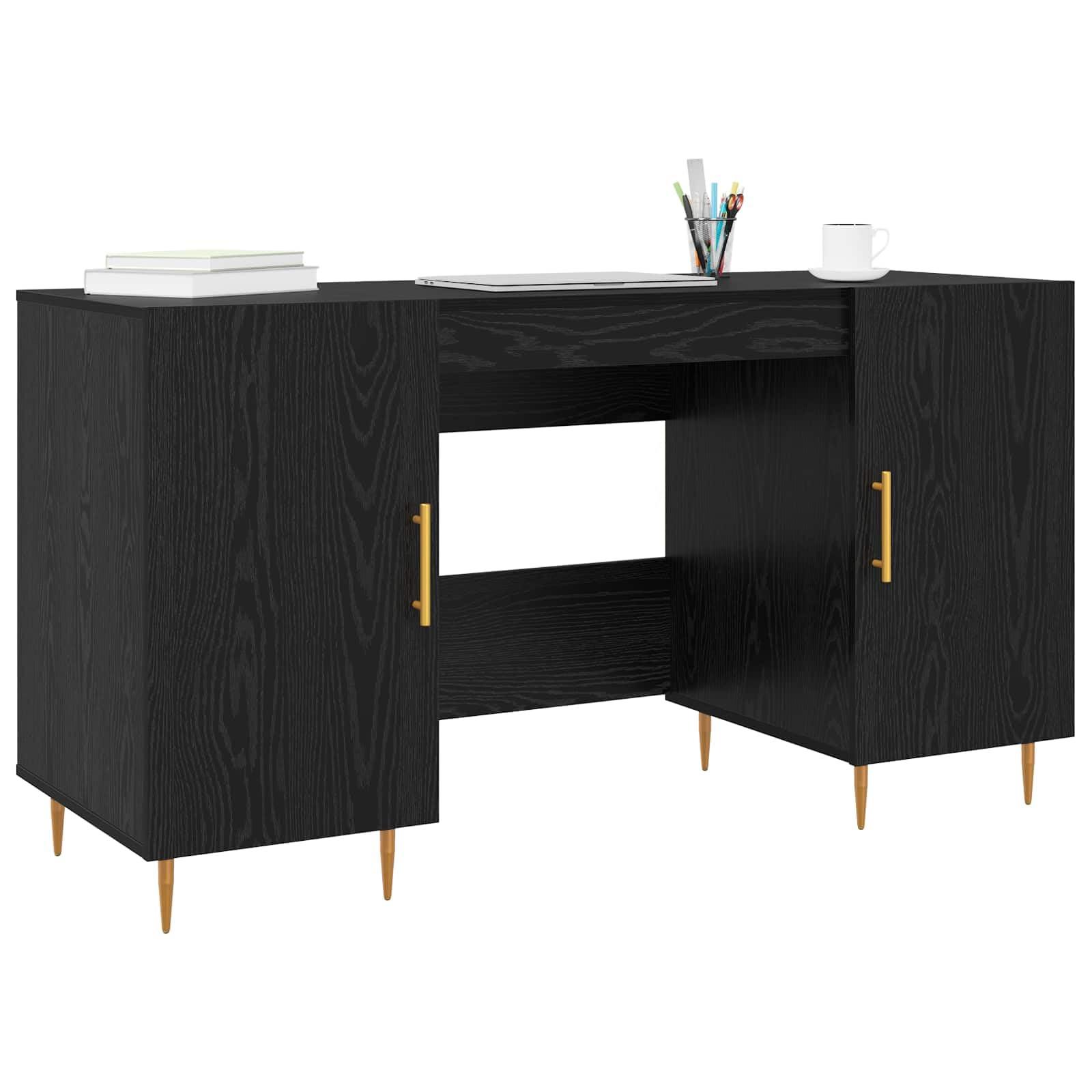 Scrivania rovere nero in legno ingegnerizzato 140 x 50 x 75 cm con ampio piano lavoro, cassetto e ripiano per ufficio, studio, smartworking e postazione computer gaming