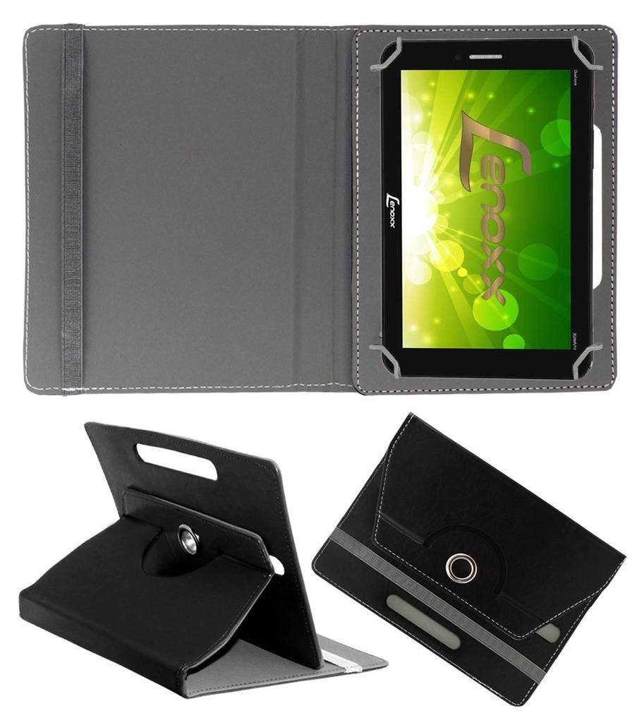 Acm Rotating Leather Flip Case Compatible with Lenoxx T6000 Cover Stand Black