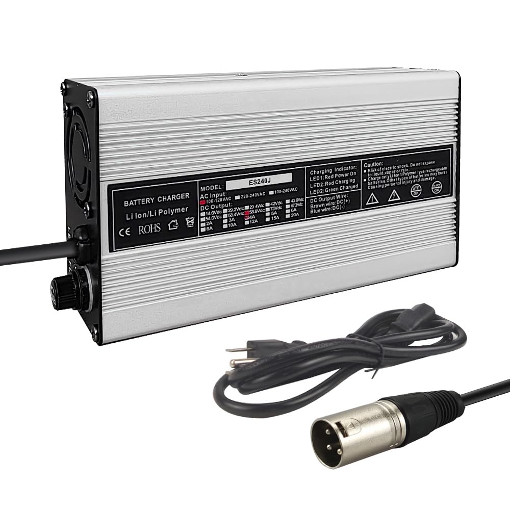 Abakoo 58.8V 4A Battery Charger for 51.8V 50V 52V Li-ion Battery 14S Lithium with 3-Pin XLR Connector