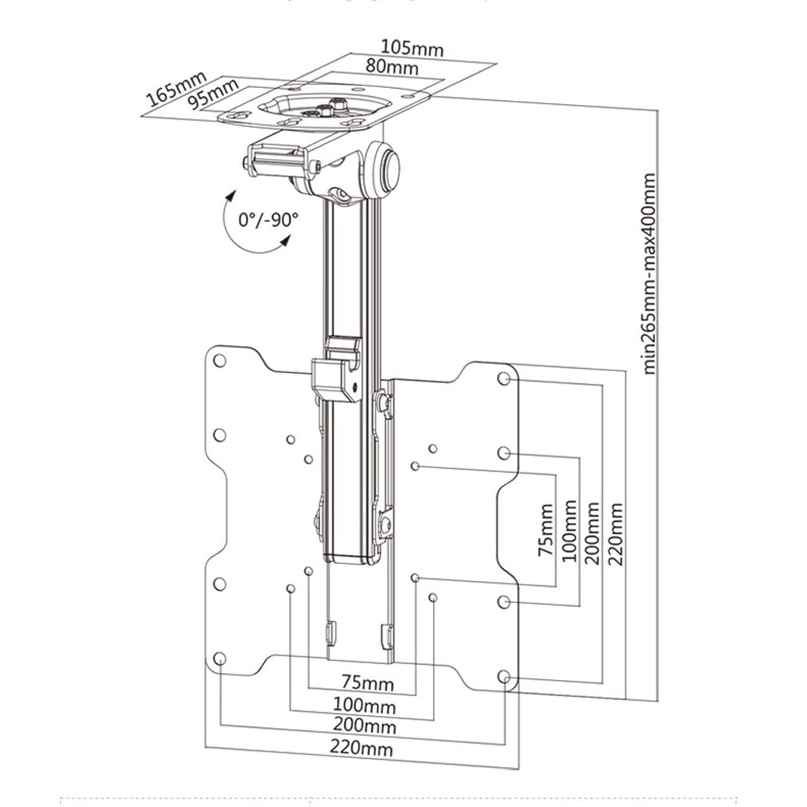 THEGA Supporto TV per LED - Supporto da Soffitto per TV, per Televisori da 17-37 Pollici, Supporto per TV/Monitor Ribaltabile da 0-90°, Girevole A Sinistra/Destra di ±30°, VESA Massimo 200x200 Mm