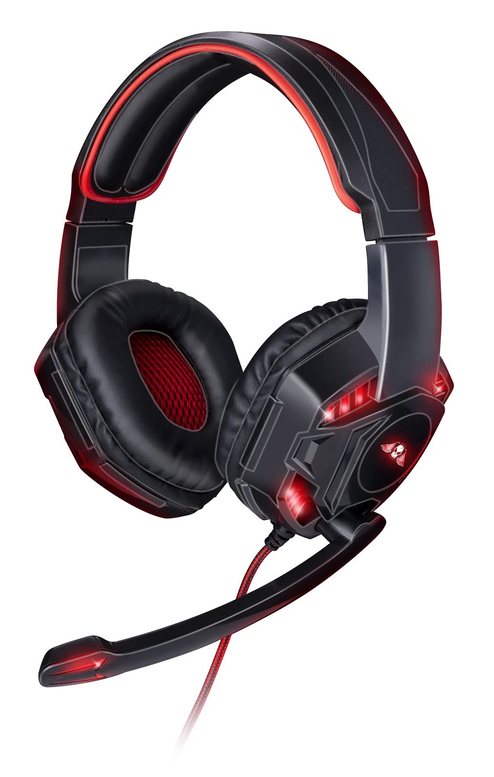 No Fear Cuffie da gioco – Con illuminazione a LED – Cavo da 1,5 m – Cuffie con microfono – Design Over-Ear – Stabile e confortevole – Nero/Rosso