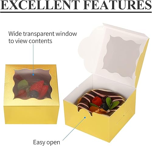 Miniatura 10 de KPOSIYA 60 cajas de panadería azules con ventana, cajas individuales para cupcakes de 4 x 4 x 2.5 pulgadas, cajas de galletas de papel kraft azul