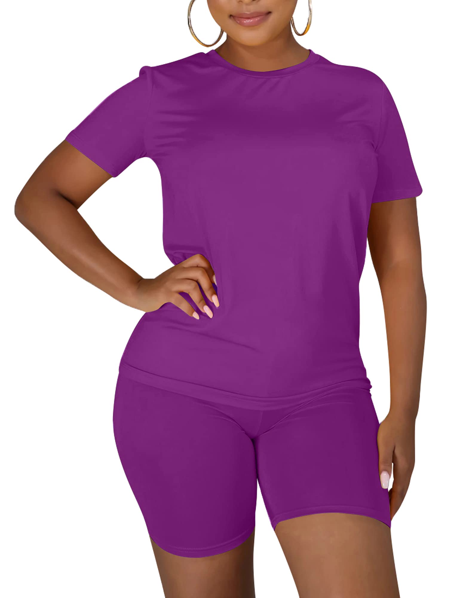 Kaximil Women's 2 Piece Club Outfits Casual Top T Shirt Biker Legging Shorts Set