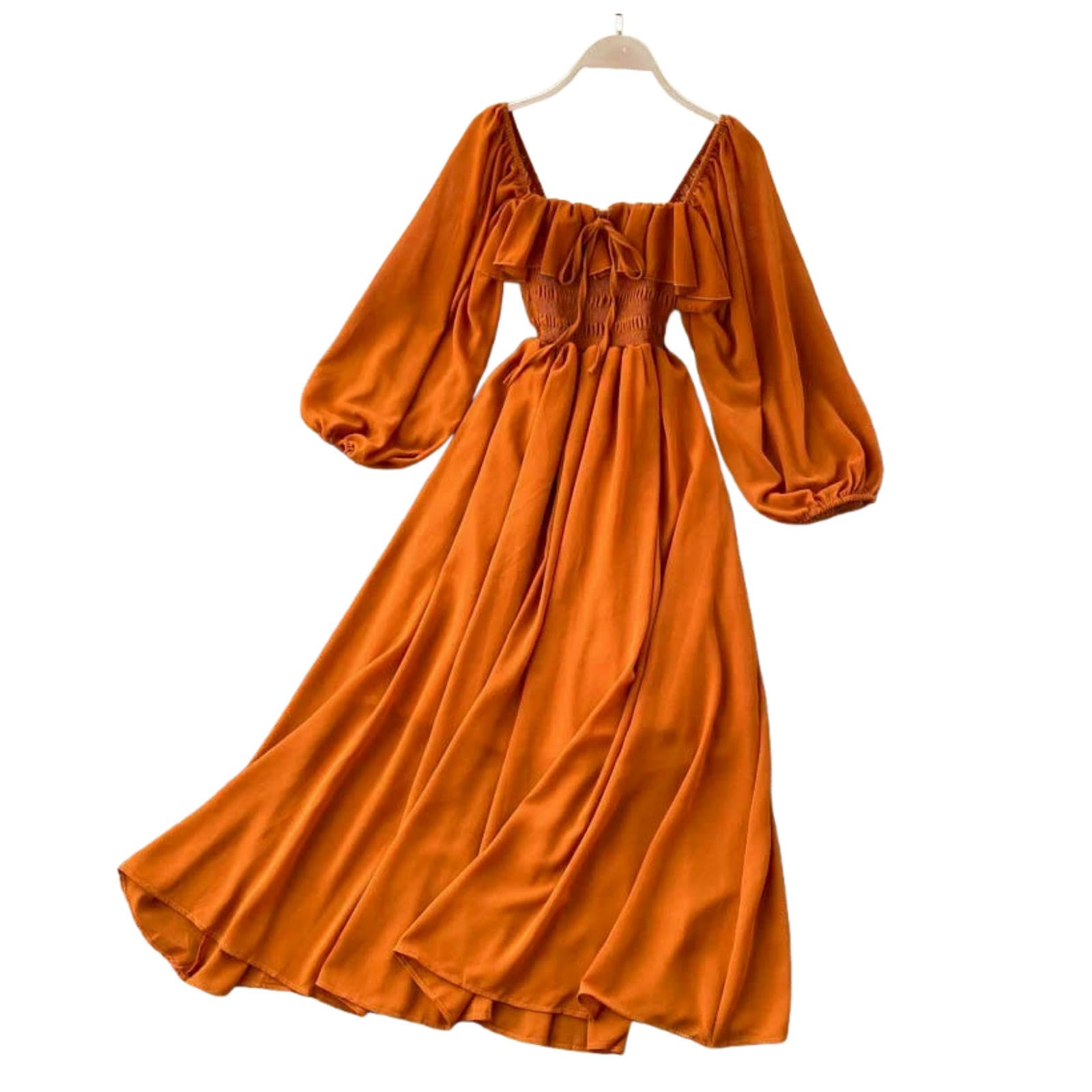 Vestiti a Maniche Lunghe Eleganti Abiti da Colletto Quadrata Donne Solid Chiffon Sfumo 2025 Seach Party Vintage Ruffle Vestidos Y2k