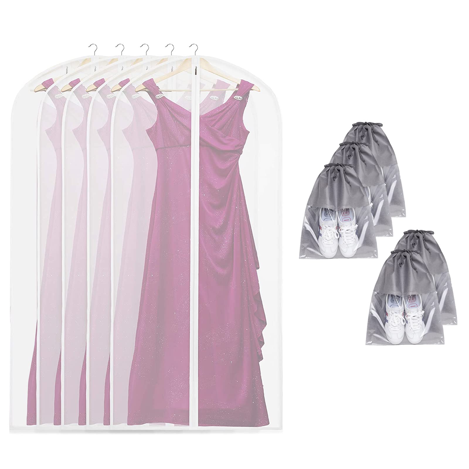 LYLYMYKHHGarment Bags Covers for Closet Storage Garment Covers Clear Garment Bags Clothes Protectors for Closet Hanging Garment Bag Dress Bag Garment Bags with Shoe Bags - 24" x 55"(White(60 * 140cm))