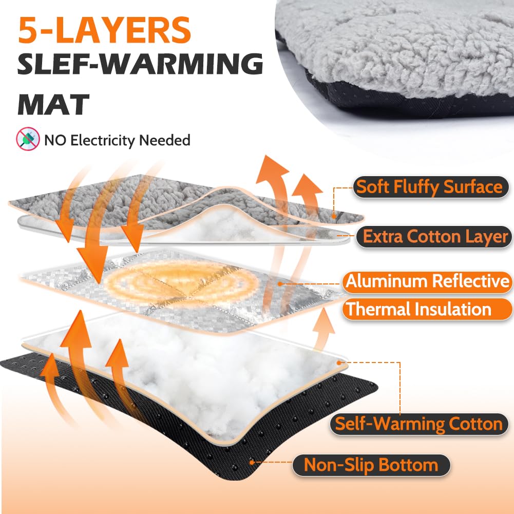 ULIGOTA Self Warming Cat Bed Self Heating Dog Mat Soft & Fluffy Pet Bed Noiseless Thermal Pet Pad for Indoor Outdoor Pets with Removable Cover Non-Slip Bottom (75x48x3cm) - Image 3