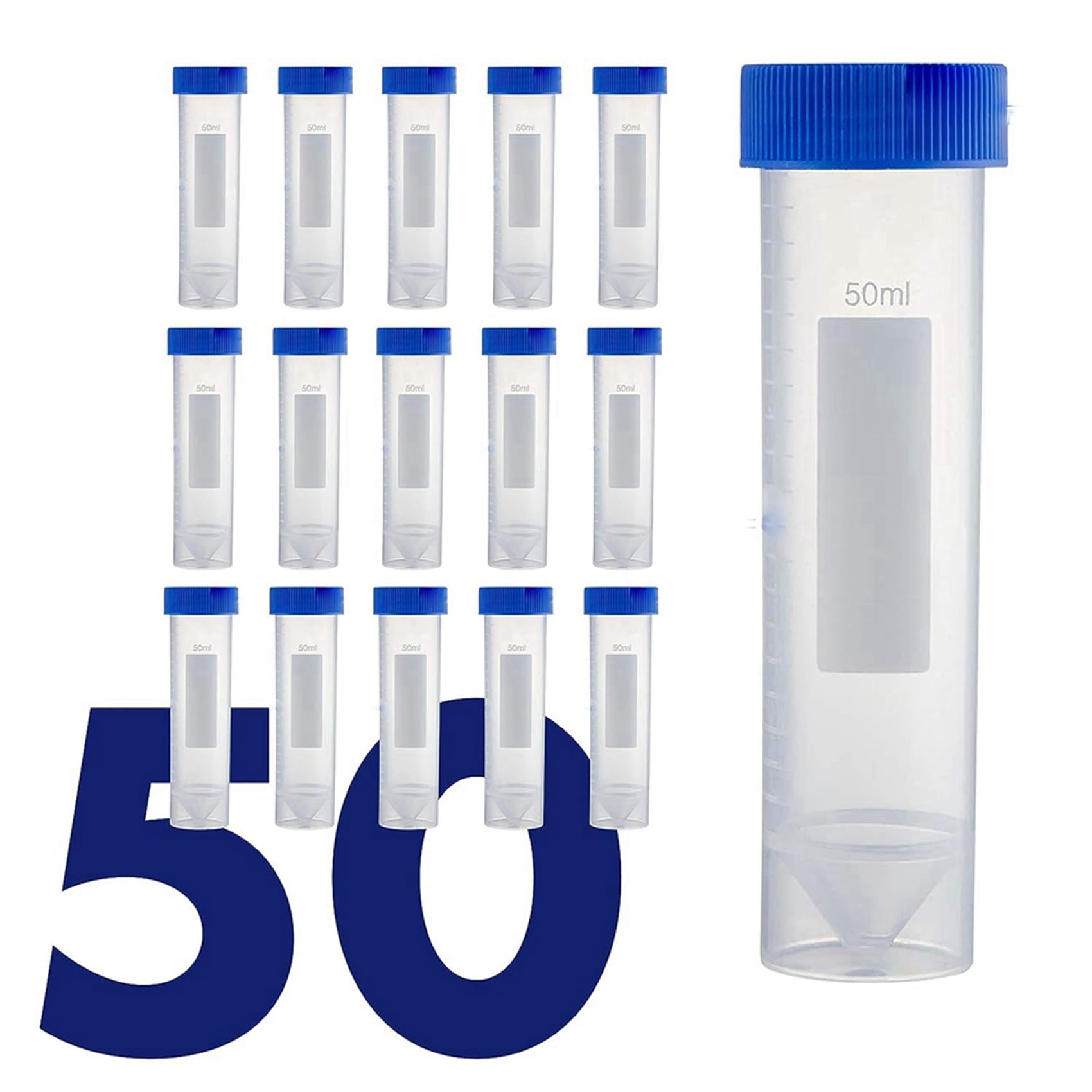 Provette autoportanti per centrifuga, 50 ml, confezione da 100 pezzi, in plastica, con tappi a vite, provette sterili da 50 ml, con coperchio