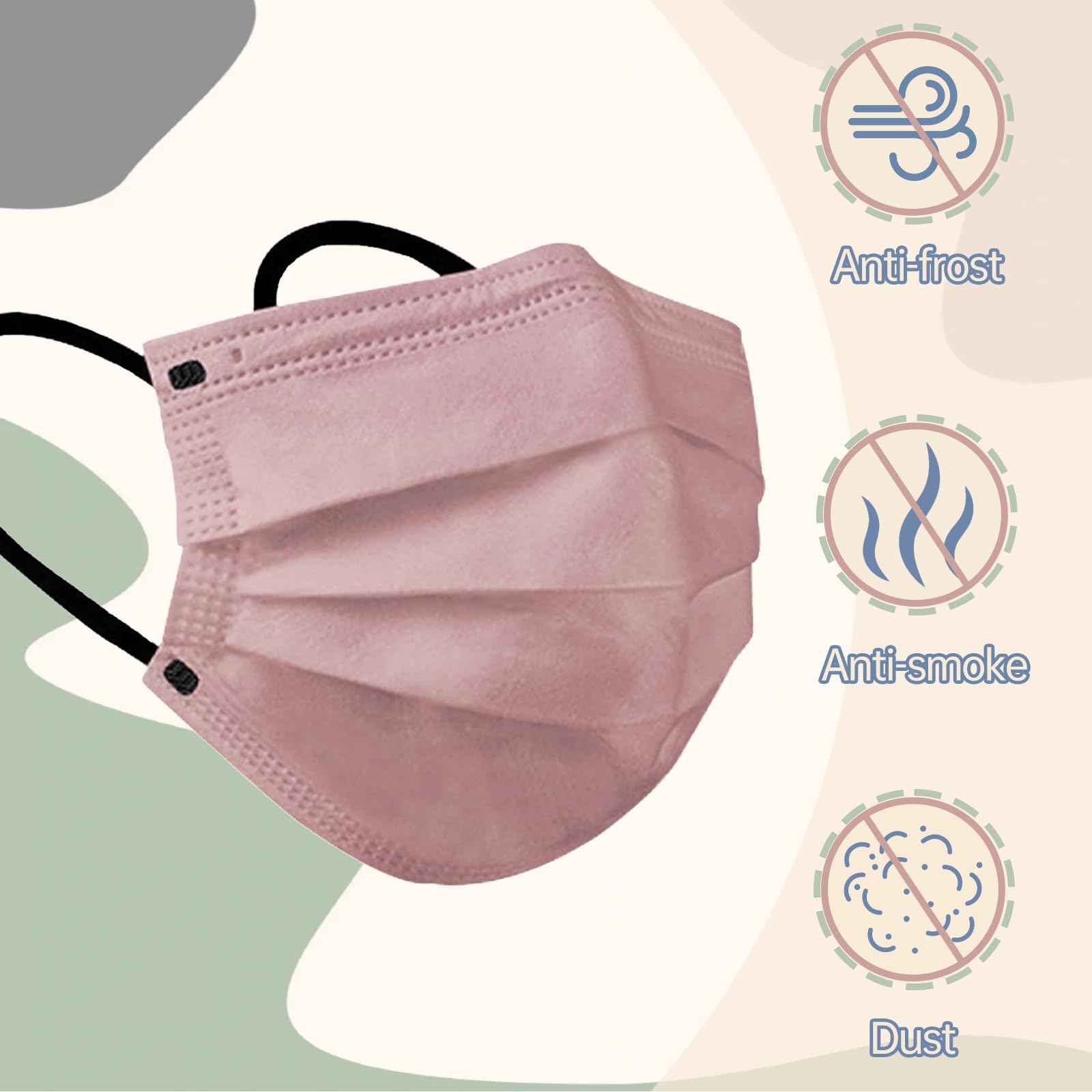 Jointown Disposable Face Mask - 3 Ply Protection Face Masks, 50 Pack Morandi