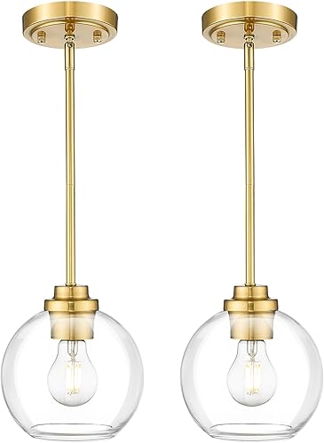 Miniatura 1 de Lámpara colgante moderna de oro pulido, lámpara colgante de globo de mediados de siglo con vidrio transparente para cocina, isla, comedor,