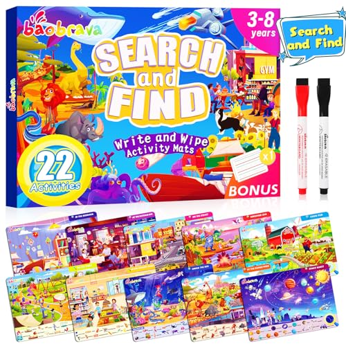 Baobrava Search and Find Game Books - Preschool Learning Activities for Kids Age 3-8, Travel Games for or Road Trip Car Airplane, Educational Seek...