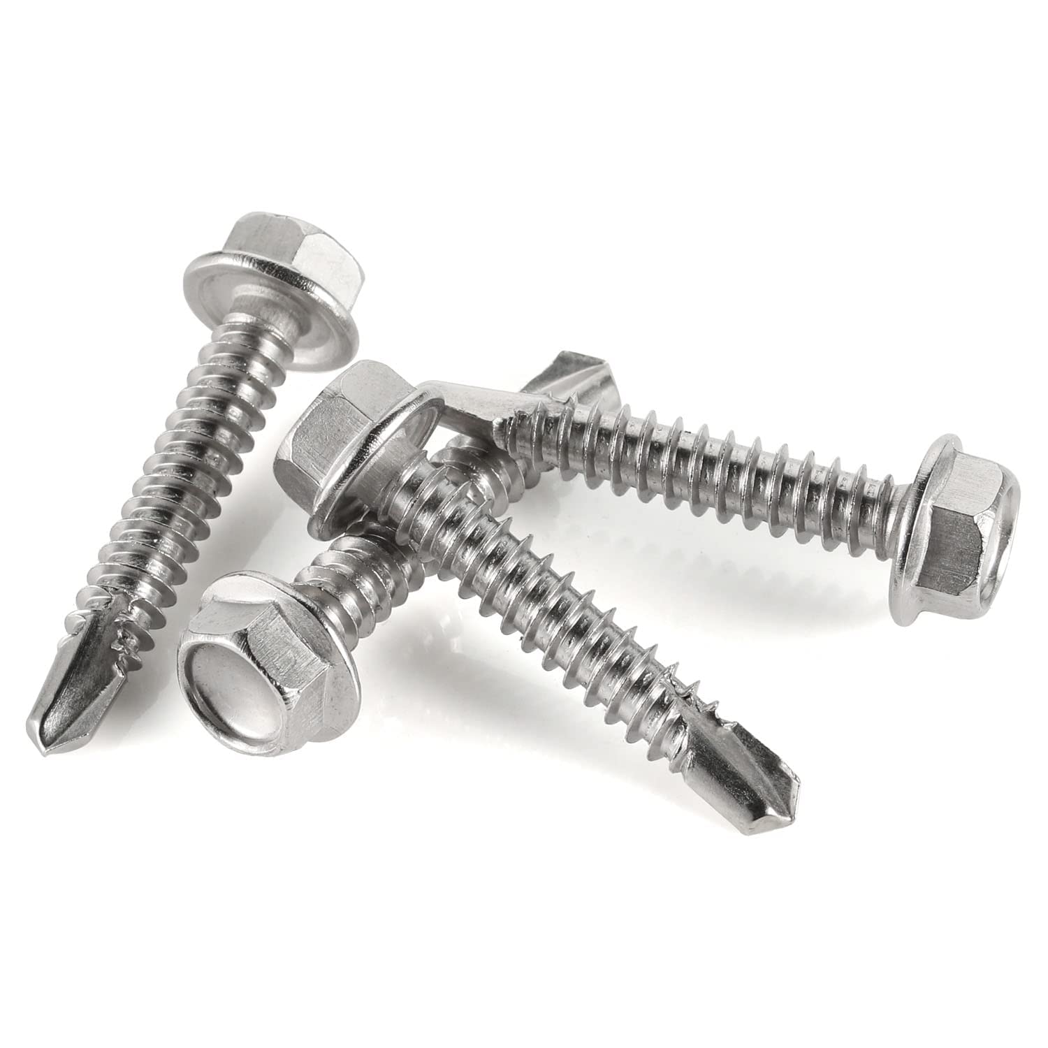 Tornillos autorroscantes 410 de acero inoxidable endurecido de 1-1/4 pulgadas para metal, cabeza de arandela hexagonal, tornillos Tek autoperforantes, 100 unidades