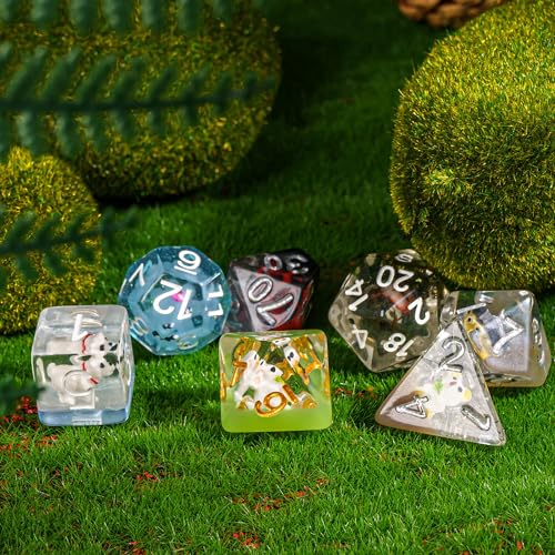Image of Cusdie 7-Die DND Dice, Polyhedral Dice Set Filled with Animal, for Role Playing Game Dungeons and Dragons D&D Dice(Random Animal)
