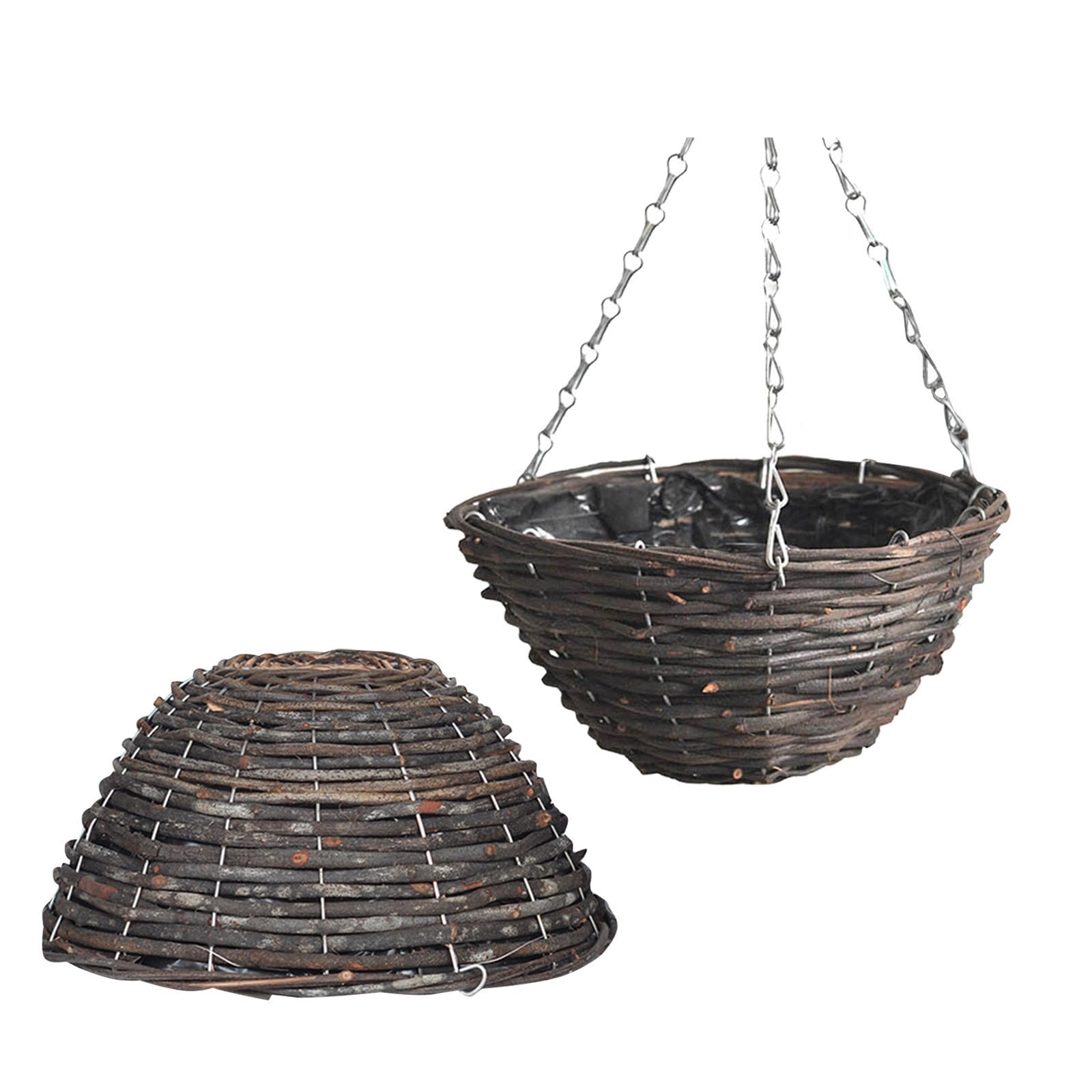Homoyoyo 2 Unidades Maceta Colgante Tejida de Ratán y Metal para Flores y Cactus, Decoración Elegante para Interior y Exterior, Cesta Colgante Artesanal Simple y Resistente