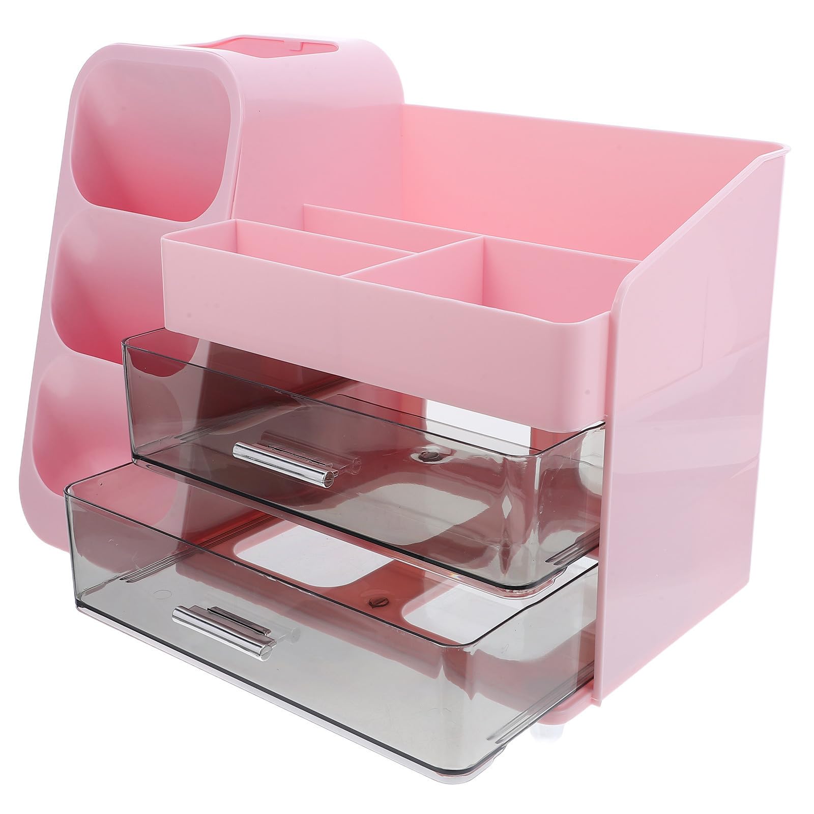 DOITOOL Make Up Aufbewahrungsbox aus Kunststoff Kosmetik Organizer mit Fächern Große Kapazität Rosa für Schminktisch und Arbeitsplatte für Hautpflege und Lippenstift