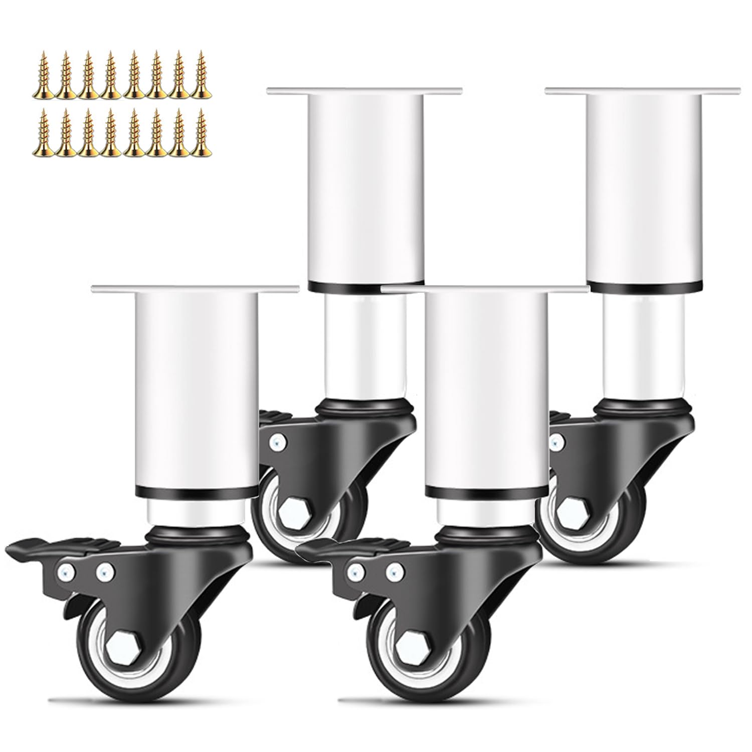 YIMINI 4Pcs Metal Adjustable Furniture Legs With brake lock, Height Adjustable Furniture Legs, 360° Swivel Heavy Duty Replacement Furniture Support Legs, for Cabinet Bed Sofa Table (14–16cm (white))