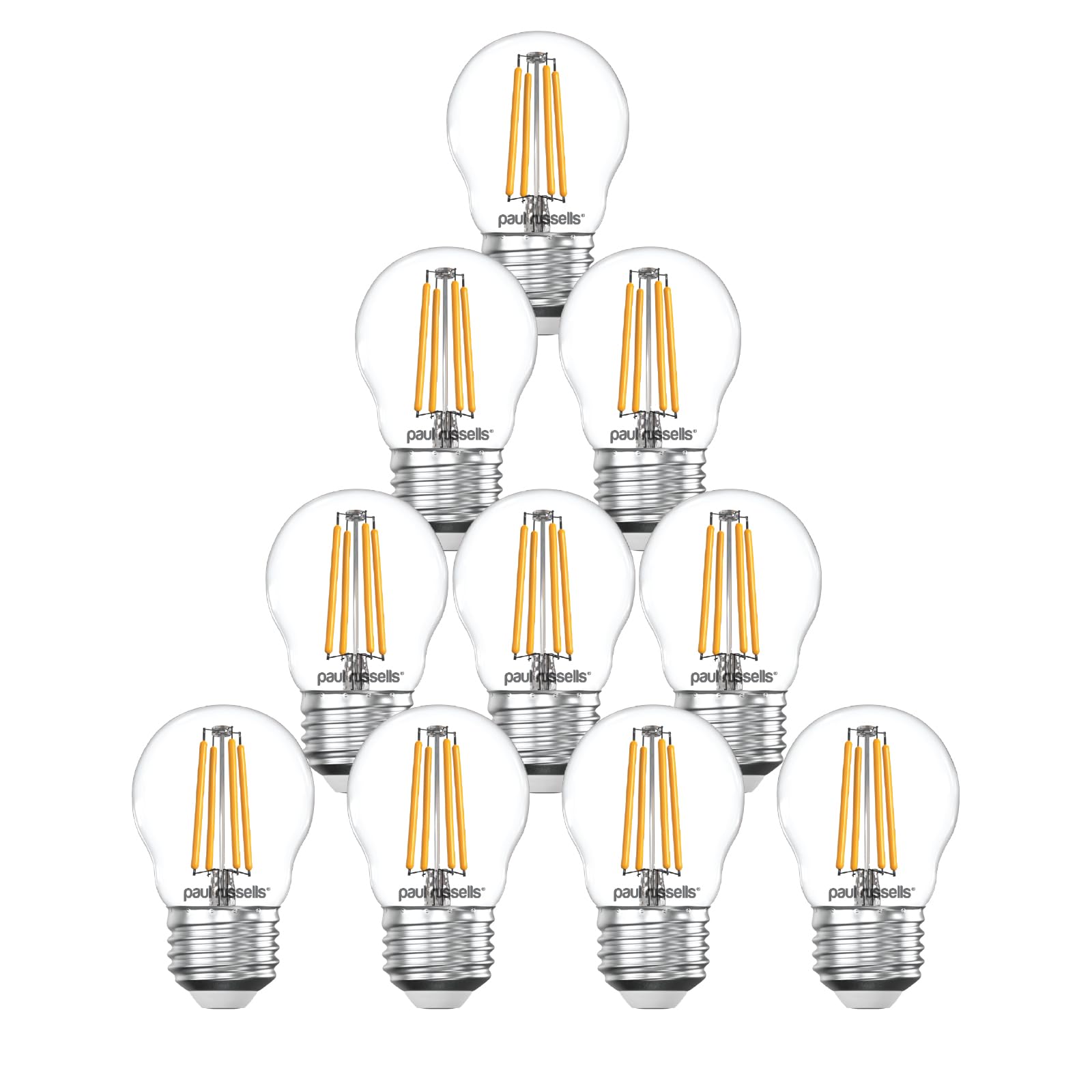 paul russells Dimmable Filament Golf Ball LED Bulbs, Edison Screw, E27, ES Cap, 4.5Watt 470LM G45 40w Equivalent, 2700K Warm White, Energy Saving, Decorative Chandelier Lamps, Pack of 10