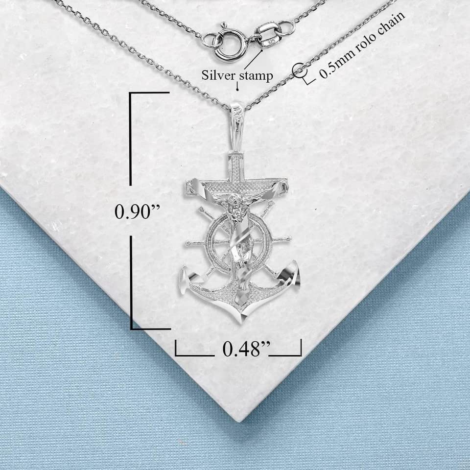 Claddagh Gold Dainty .925 Sterling Silver 0.90" Mariner Crucifix Anchor Cross Pendant Necklace - Choose Pendant Only or Necklace with 16”-22” Chain2