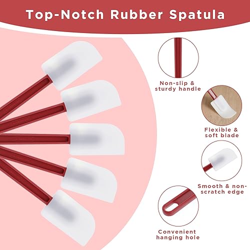 Miniatura 3 de 10 espátulas de goma de silicona, resistentes al calor, raspadores antiadherentes de 10 pulgadas para cocinar, hornear y mezclar (rojo oscuro y