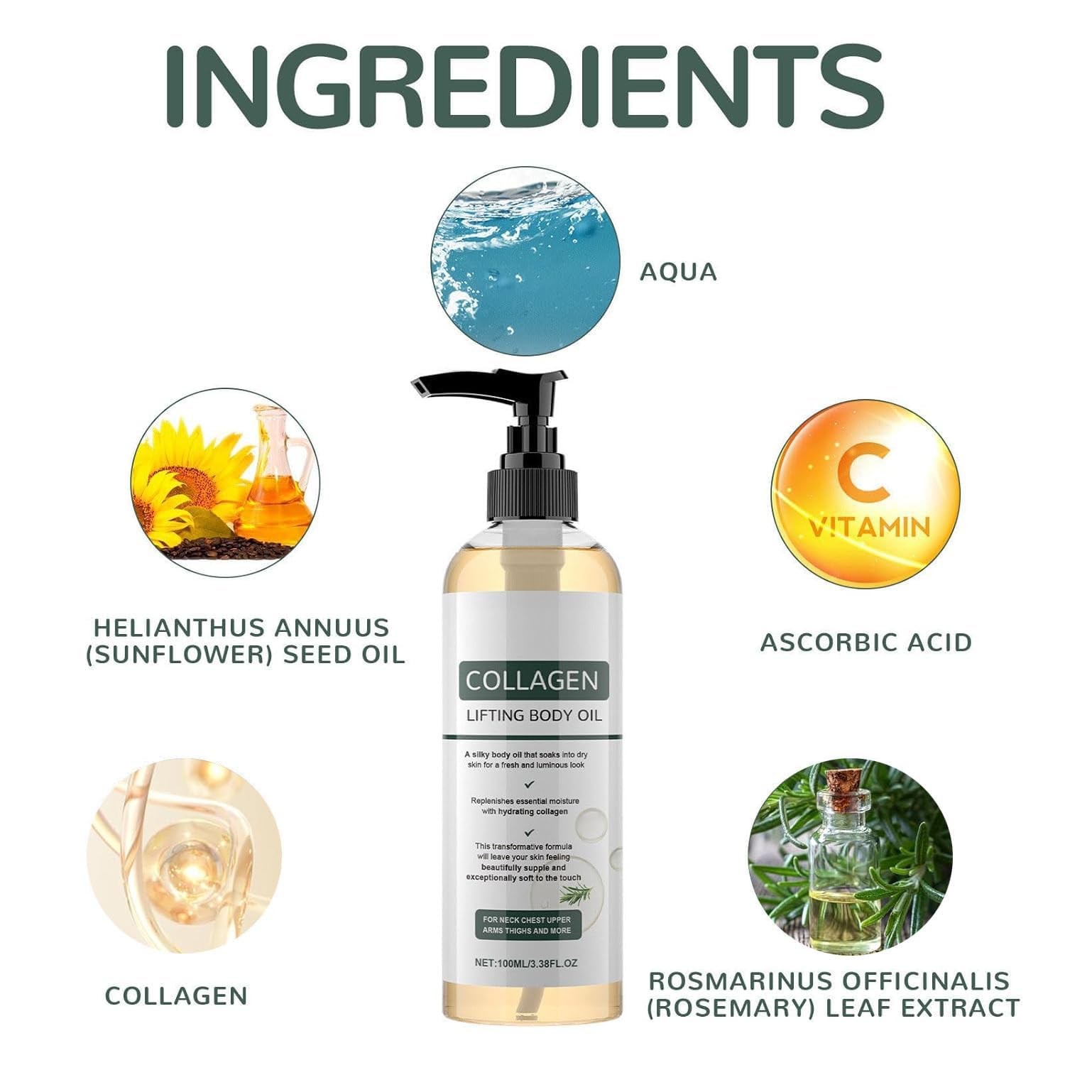 Huile Corporelle Liftante Au Collagène,Huile Corps Au Collagène Pour Femmes,Firmea Collagene Creme Corps,Collagen Lifting Body Oil,Anti Cellulite,Raffermissante,Hydratante,Atténue Les Ridules,Illumine - 2