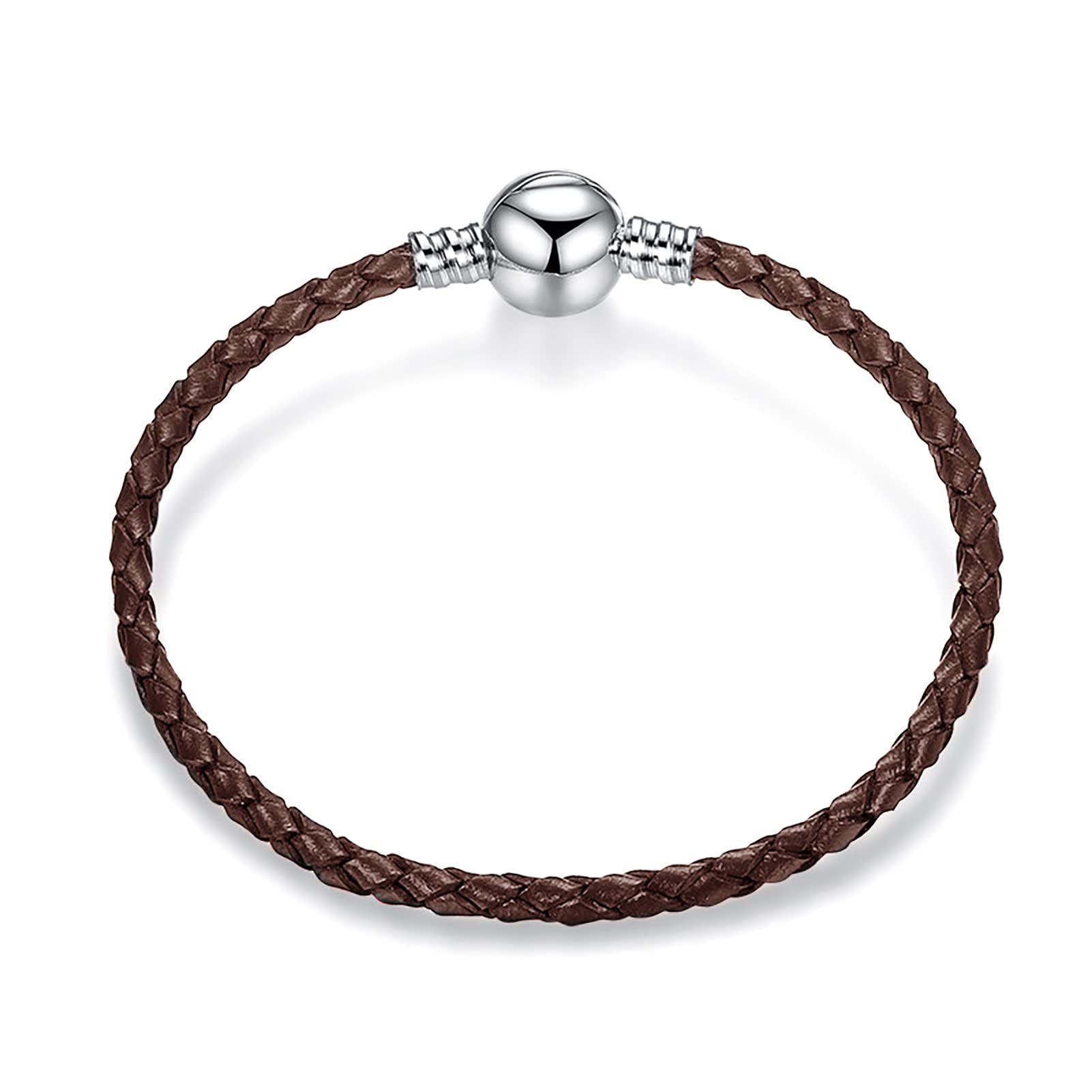 QeenseKc3mm Bule Braided Leather Bracelet Round Barrel Snap Clasp Woven Bracelet for Pandora European Charm Bead DIY Jewelry 6.3"-8.27" Available