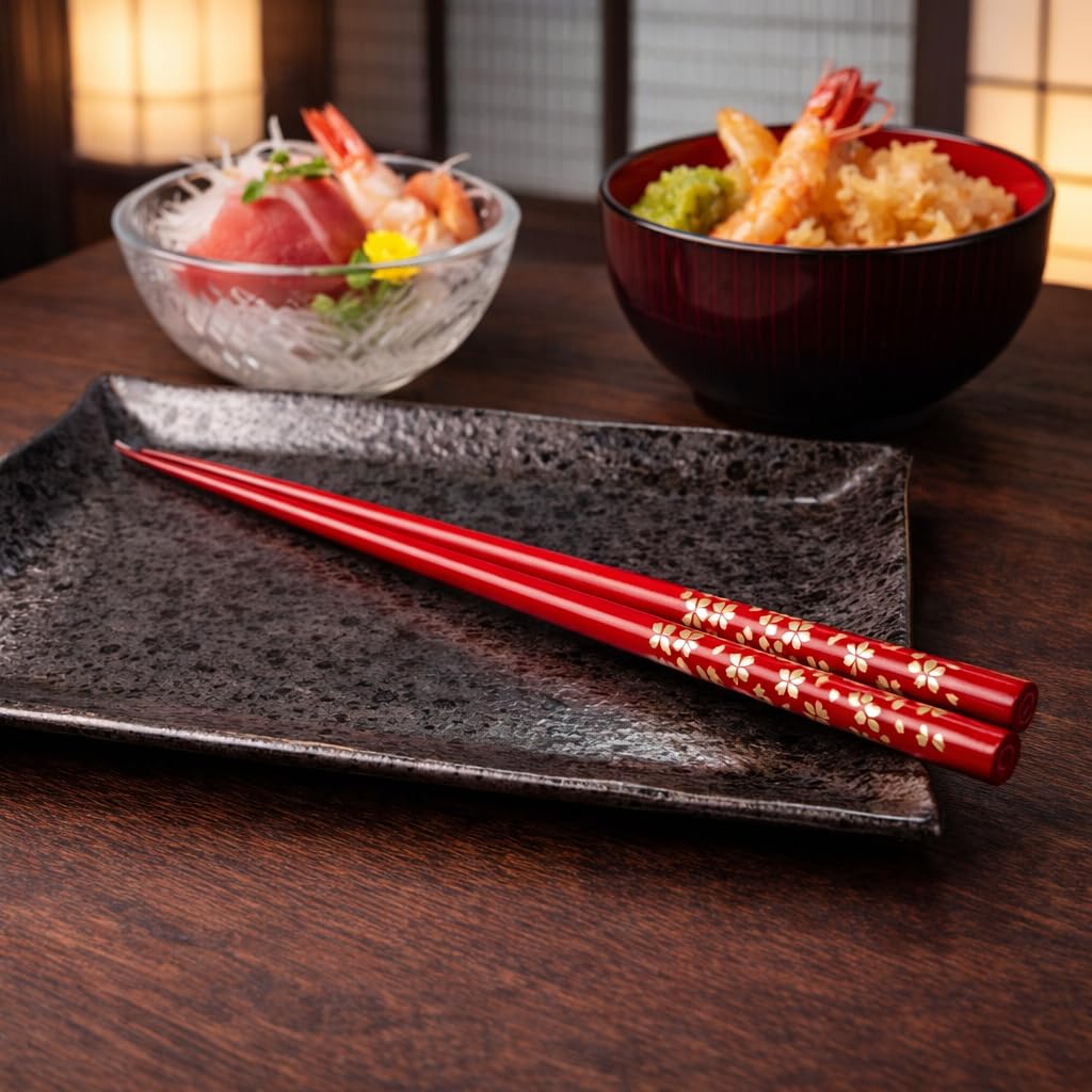 Premium Japanese Chopsticks Reusable [ Made in Japan ] Traditional Lacquer Art Wooden Chopsticks (Red(YM004)) — Amazon image 3