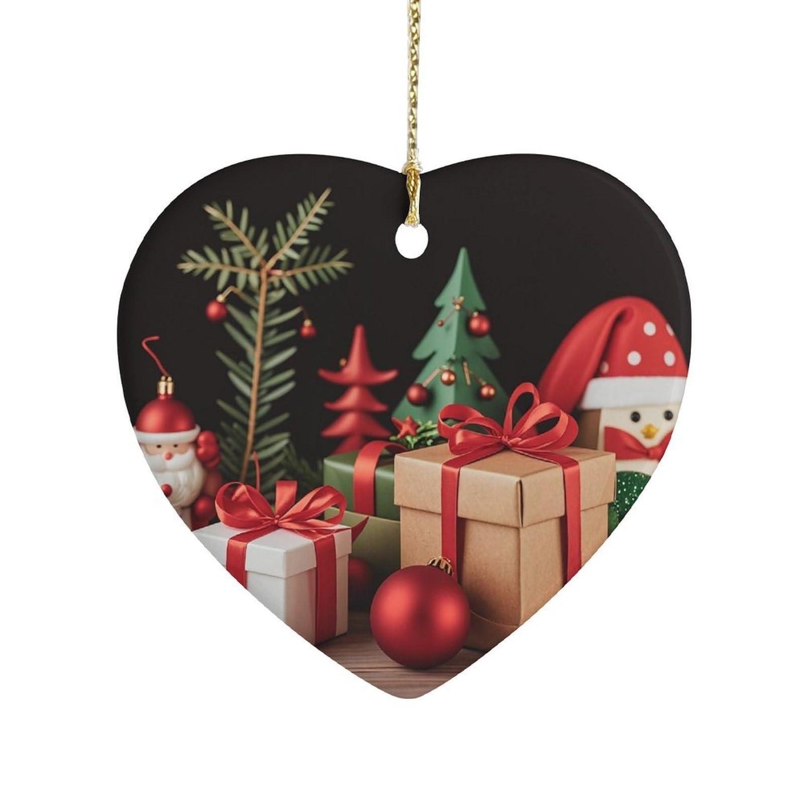 Xmas Decoration Heart Ornament Precious Heart-Shaped Pendant Idea Ceramic Ornaments with Gold String Personalized Heart Shaped Decoration for Outdoor Party Love