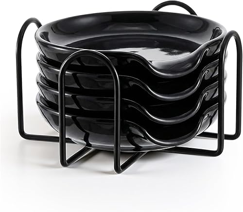 Bokon Paquete de 4 cucharas de cerámica con soportes de metal, soporte para cucharas para estufa, utensilios para el hogar, platos de salsa para