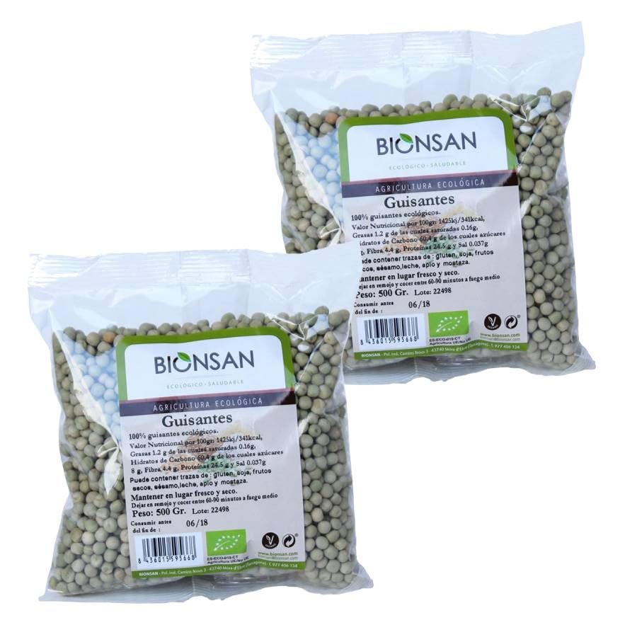 Pack 2 x Guisantes Bionsan Bio 500 g (1 kg total) – Guisantes ecológicos secos, ideales para guisos y cremas, fuente de proteína vegetal, cocción tradicional, formato ahorro de despensa