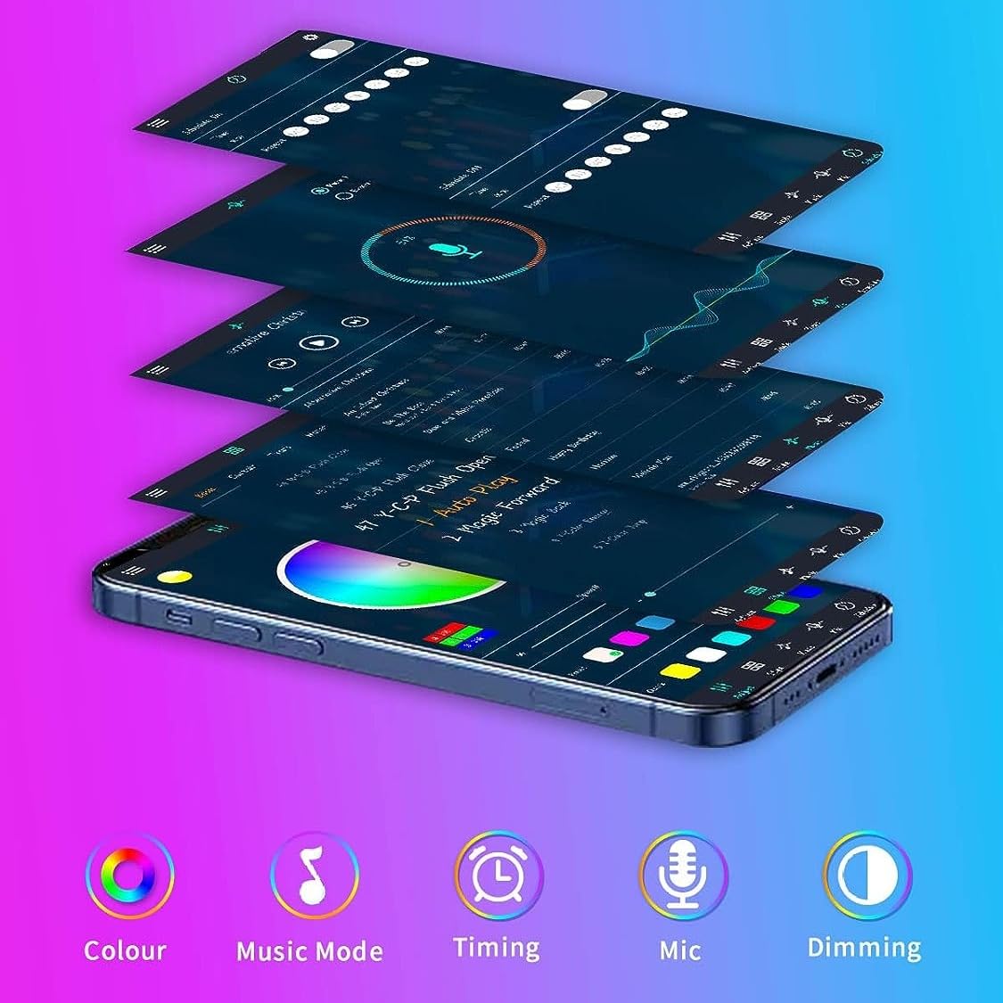 2,4 m USB-LED-Neon-Lichterkette, intelligenter RGB-IC-LED-Lichtstreifen für Schlafzimmer, Musik-Synchronisation, LED-Neonlichtstreifen, App und kabellose Fernbedienung mit 24 Tasten,