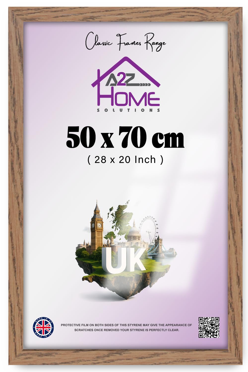 A2z Home Solutions Dark Oak A2z Wood Finish Poster Frame (50X70 Cm) (28"X20") | Hanging Clips & Styrene | Mdf Picture Frame For Wall Décor, Home & Office | Timeless Design With Rich Texture