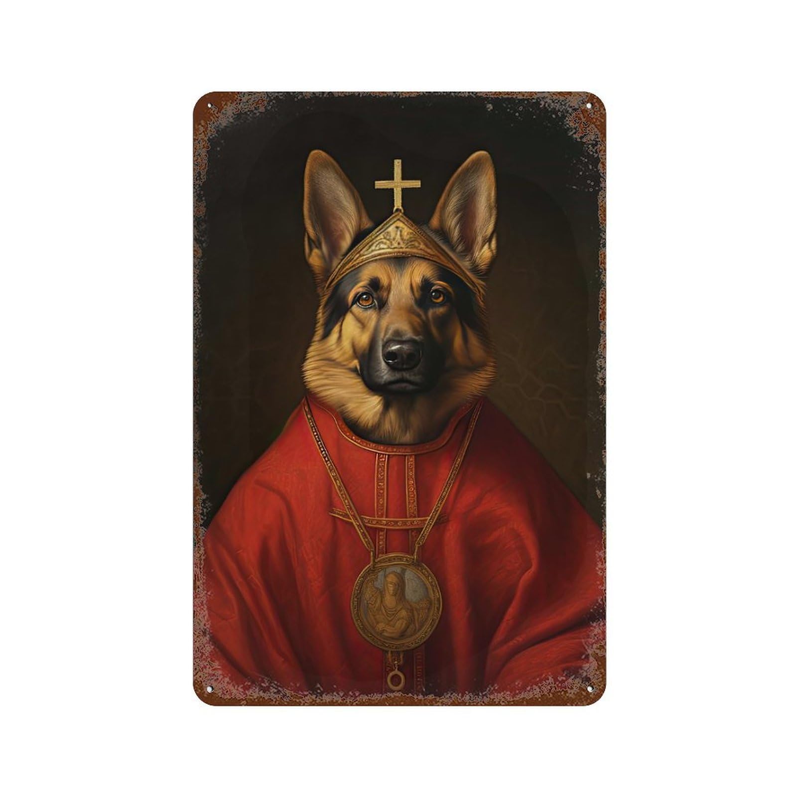 Decorative Tin Sign German Shepherd Pope 11.8"x7.9", Vintage Wall Decor for Pub, Kitchen And Man Cave Decor