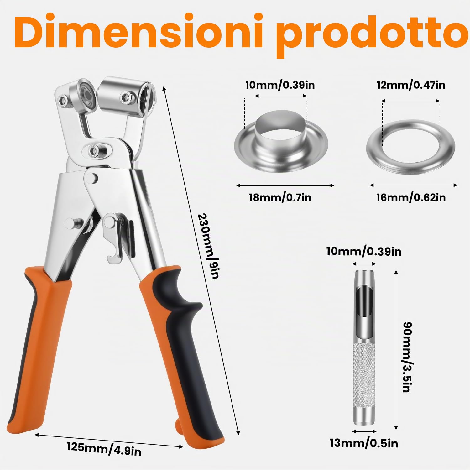 Pinze per Occhielli per Teloni e Tessuti,Set di Occhiellatrice per Teloni Professionali con 300 Occhielli (Ø 10 mm),Occhiellatrice Manuale con Magneti per Occhielli in Acciaio