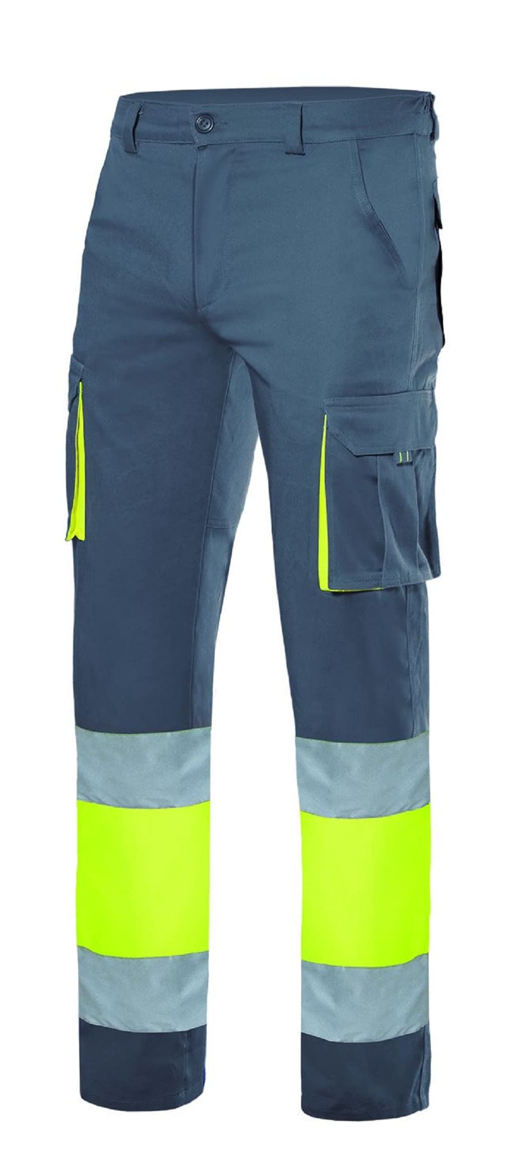 VELILLA Pantalon Stretch Bicolore Multipoches Haute visibilité série 303002s, Gris et Jaune Fluo, 3XL