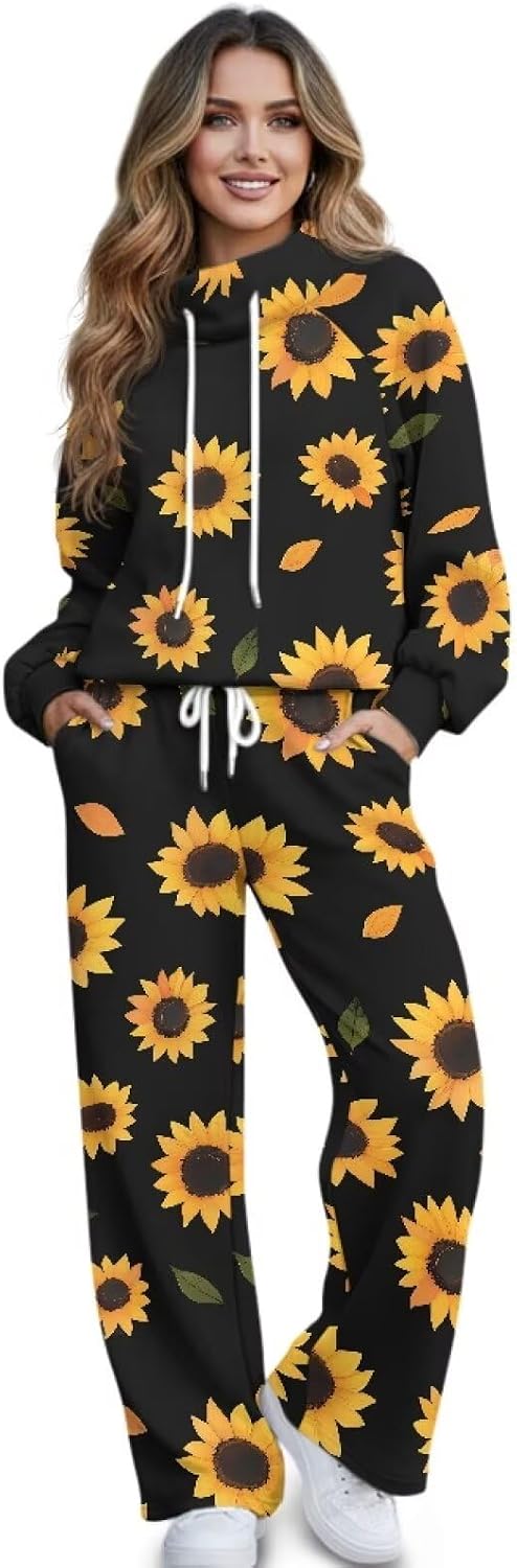 AFPANQZ Womens 2 Piece Outfits Sweatsuits Lounge Matching Fall Sets Oversized Jogging Suit with Wide Leg Sweatpant Clothes