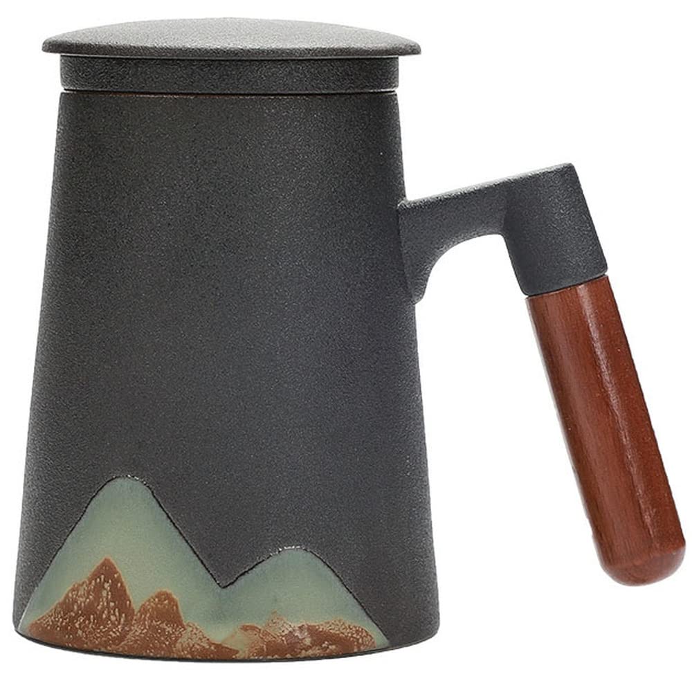 XIALON 400ml Mountain Pattern Ceramic Filter Tea Mugs Ceramic Coffee Cup Chinese Tea Cup