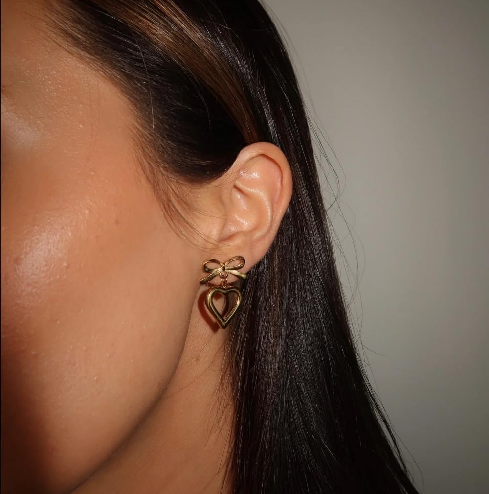 Gold Bow Earrings Women Ribbon Stud Earrings Jewelry Gift for Women Girls - Image 4