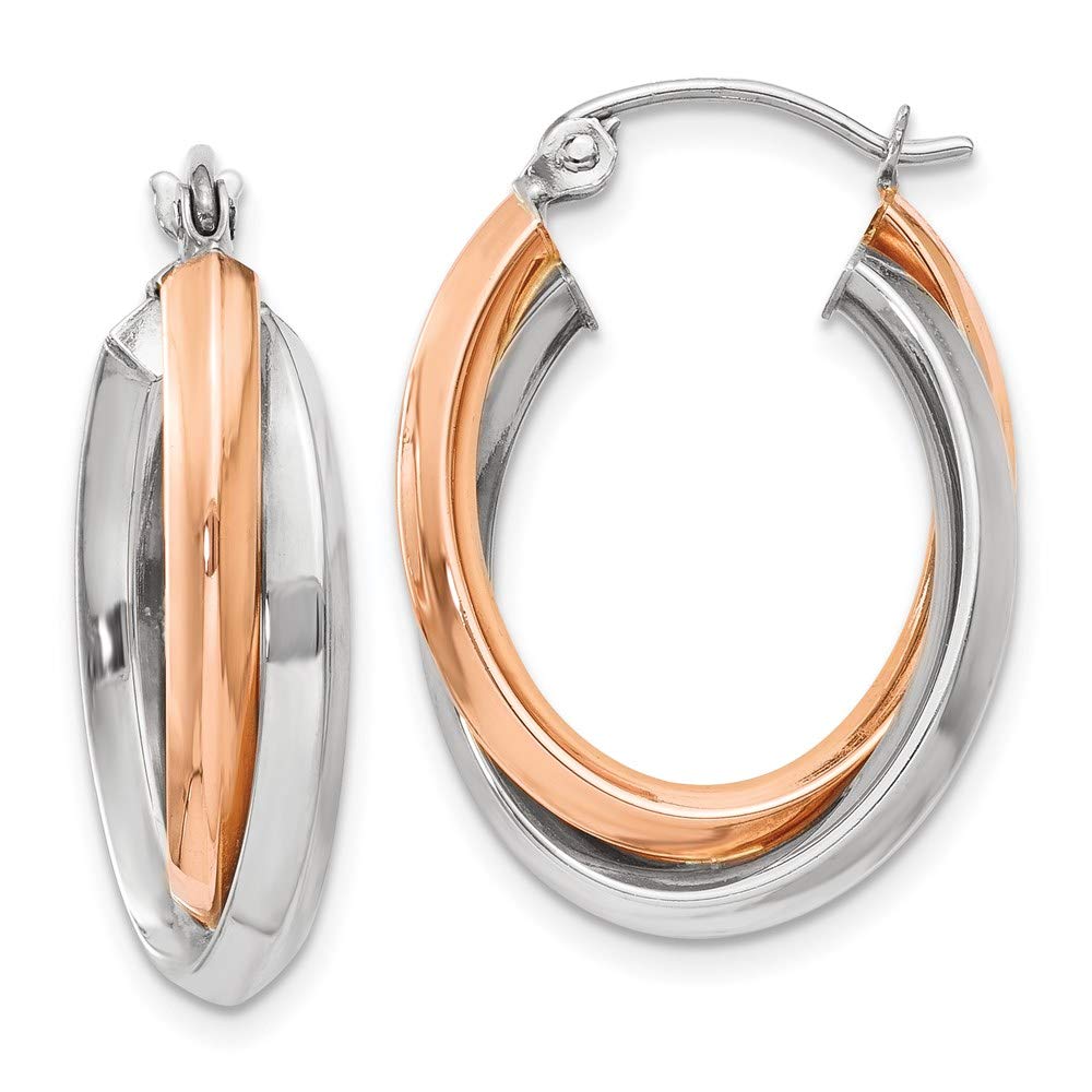 14k Rose and White Gold Polished Oval Tube Hoop Earrings 23mm 3mm style TH769