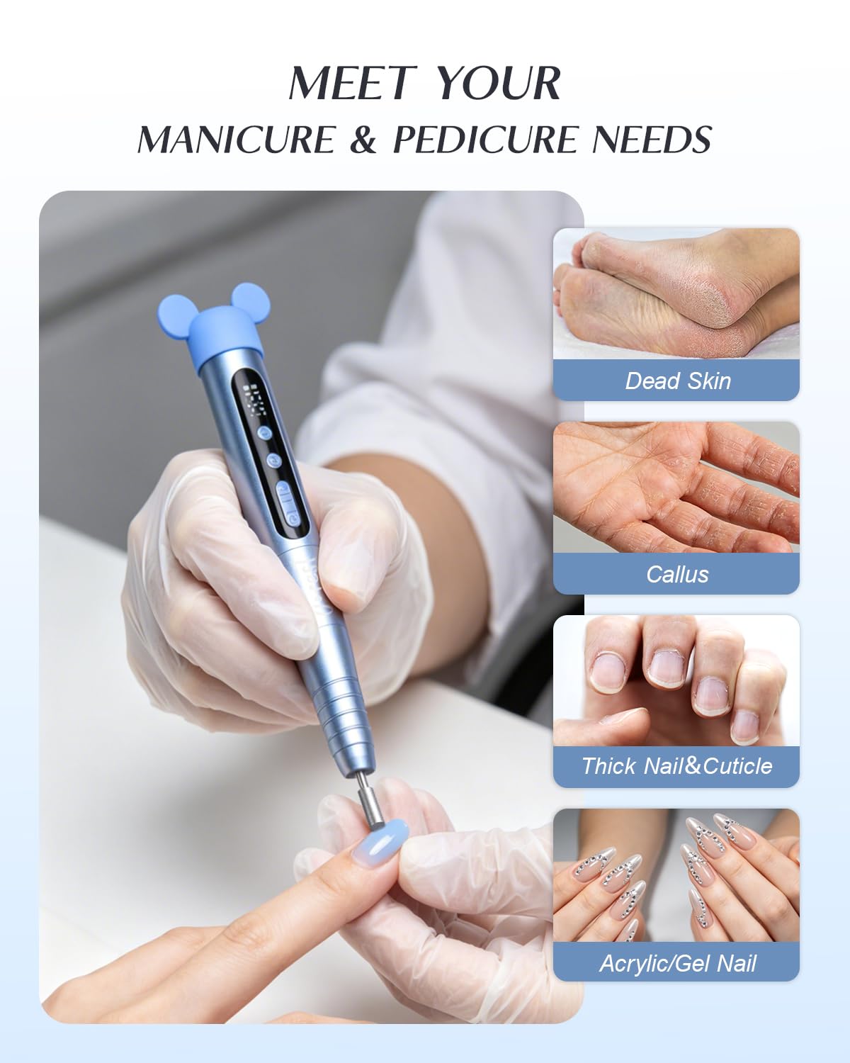 JOREST Torno para Uñas Profesional, 13 en 1 Lima Electrica Uñas, 35000RPM, 6 Velocidades Ajustables, Set Manicura, Pedicura Para Pies, Pulidor, Broca Unhas Gel, Quita Cuticulas, Manicurist, Blue