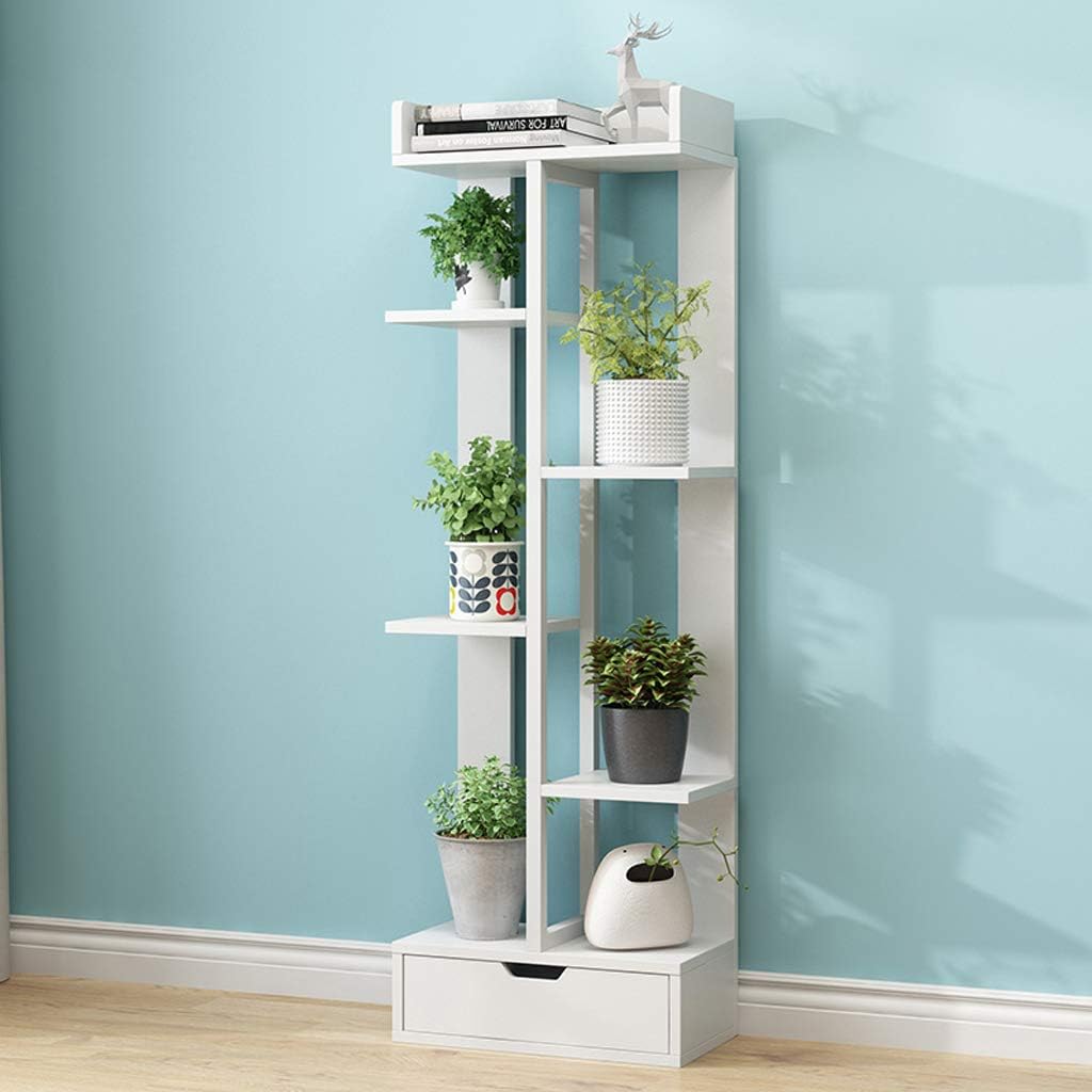 Tall Plant Stand Indoor or Outdoor Modern Wrought Iron Flower Stand Wood and Metal Flower Pot Holder Potted Rack for Garden Patio Living Room Bonsai Decor, White