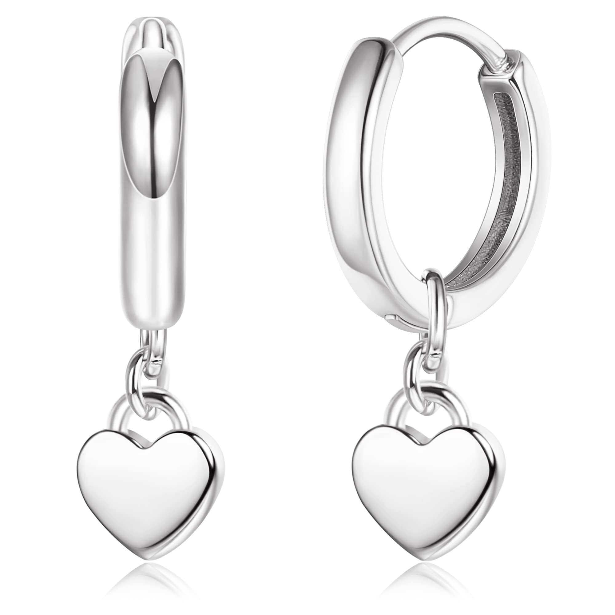 ORAZIO Pendientes de Aro de Plata esterlina S925 Corazón, Aretes de Aro para las mujeres de las niñas, Ligero Oro Rosa Pendientes de Aro con Colgante de Corazón 10mm Joyería Regalos