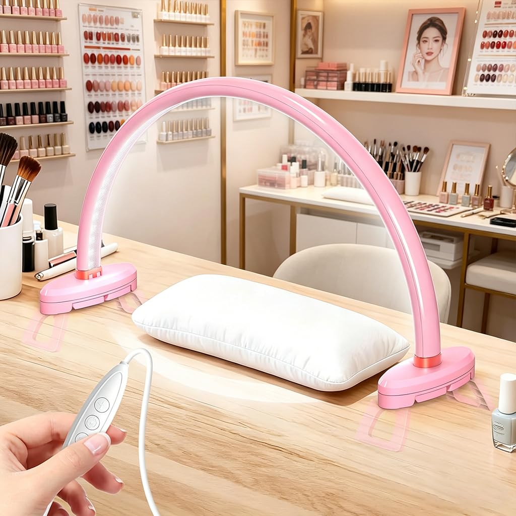 ELEPHANTBOAT® USB Arch LED Work Light for Nail Art, Flicker-Free 3-Color LED Dimmable Desk Lamp with Controller, Folding Feet Design, Nail Art Makeup Craft Work Light, 16.7x8.8''-image-35