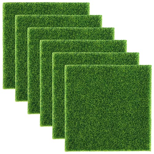 AKONE 6 Pièces Tapis De Pelouse Verte Artificielle 15 X15cm Tapis d'herbe Artificielle Mini Simulation Gazons Artificiel Gazon Moderne pour Jardin Paysage Balcon Bureau DéCoration de La Maison