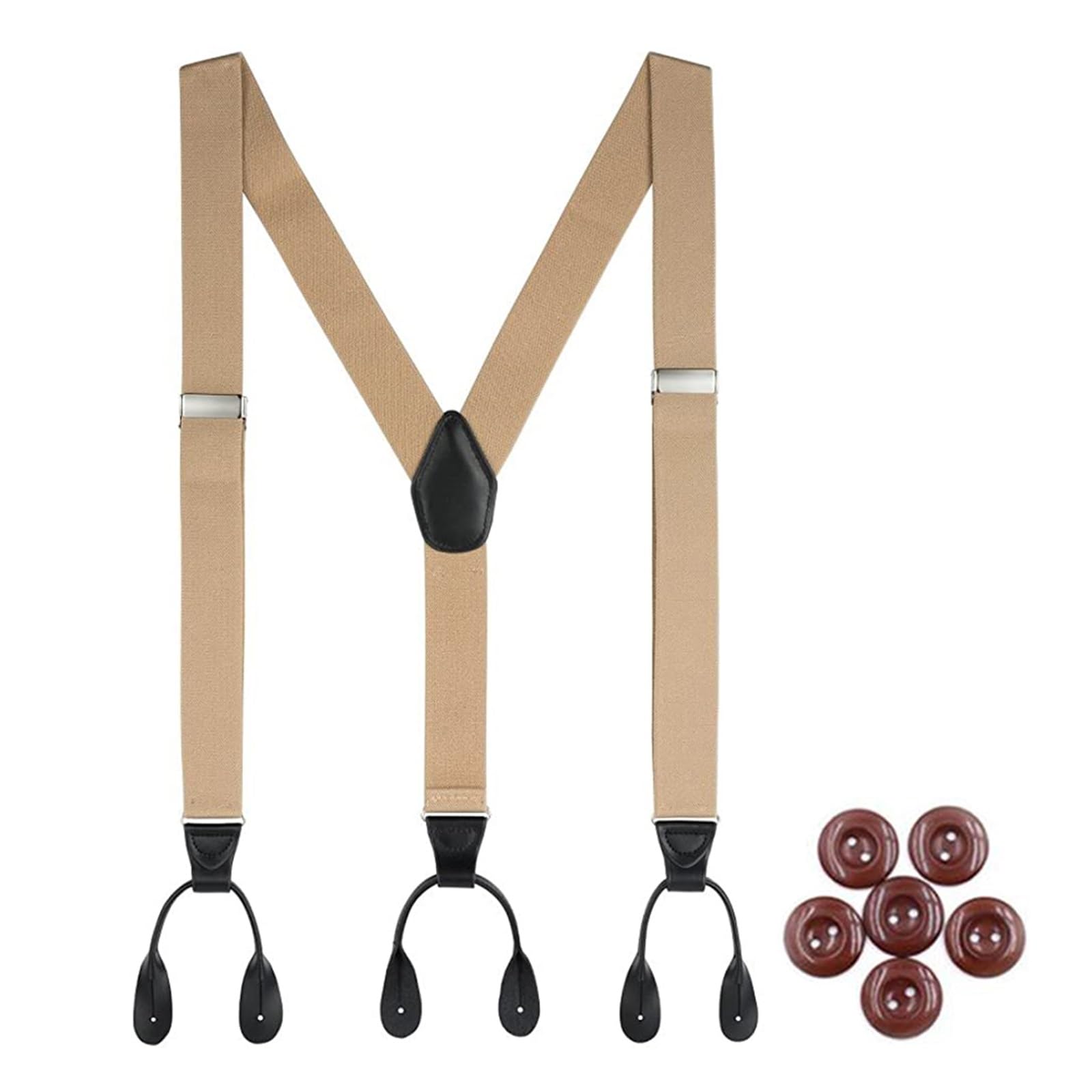 Hosenträger für Männer,Verstellbarer Hosenträger, Vintage-Hosenträger for Herren, 3,5 cm breit, mit Knopfende, schwarzer Lederbesatz, Y-Rücken, verstellbare elastische Hosenträger