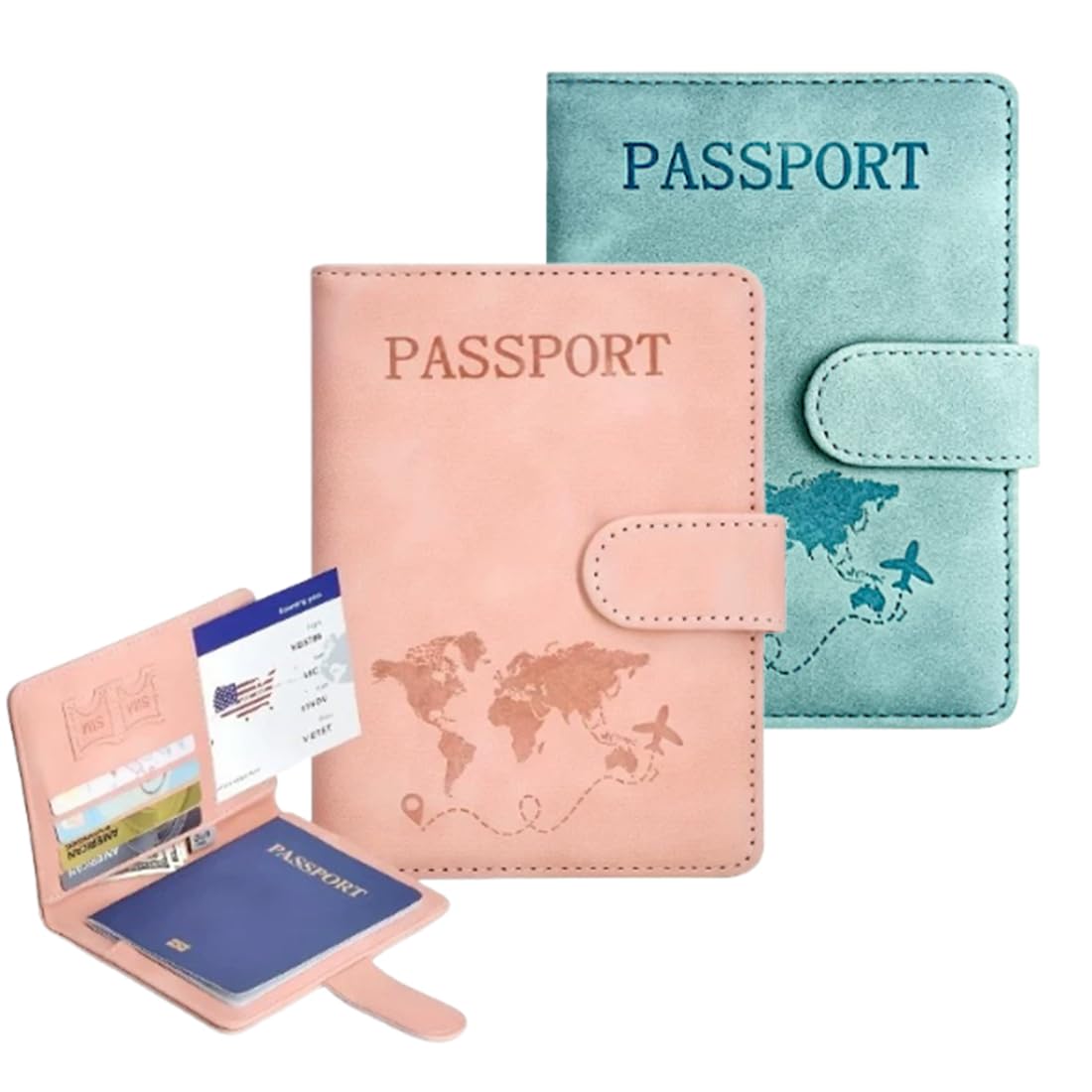 2 Pezzi Porta Passaporto, Rosa e Azzurro Custodia, Viaggio per Carte di Credito, Carta d'Identità e Documenti di Viaggio, Cover Passaporto Italiano Accessori da Viaggio/Regalo per Viaggiatori