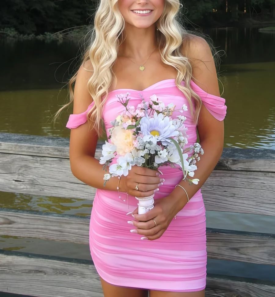 Strapless Homecoming Dresses for Teens Ruched Bodycon Cocktail Wedding Guest Off Shoulder Cocktail Prom Mini Short Dress4