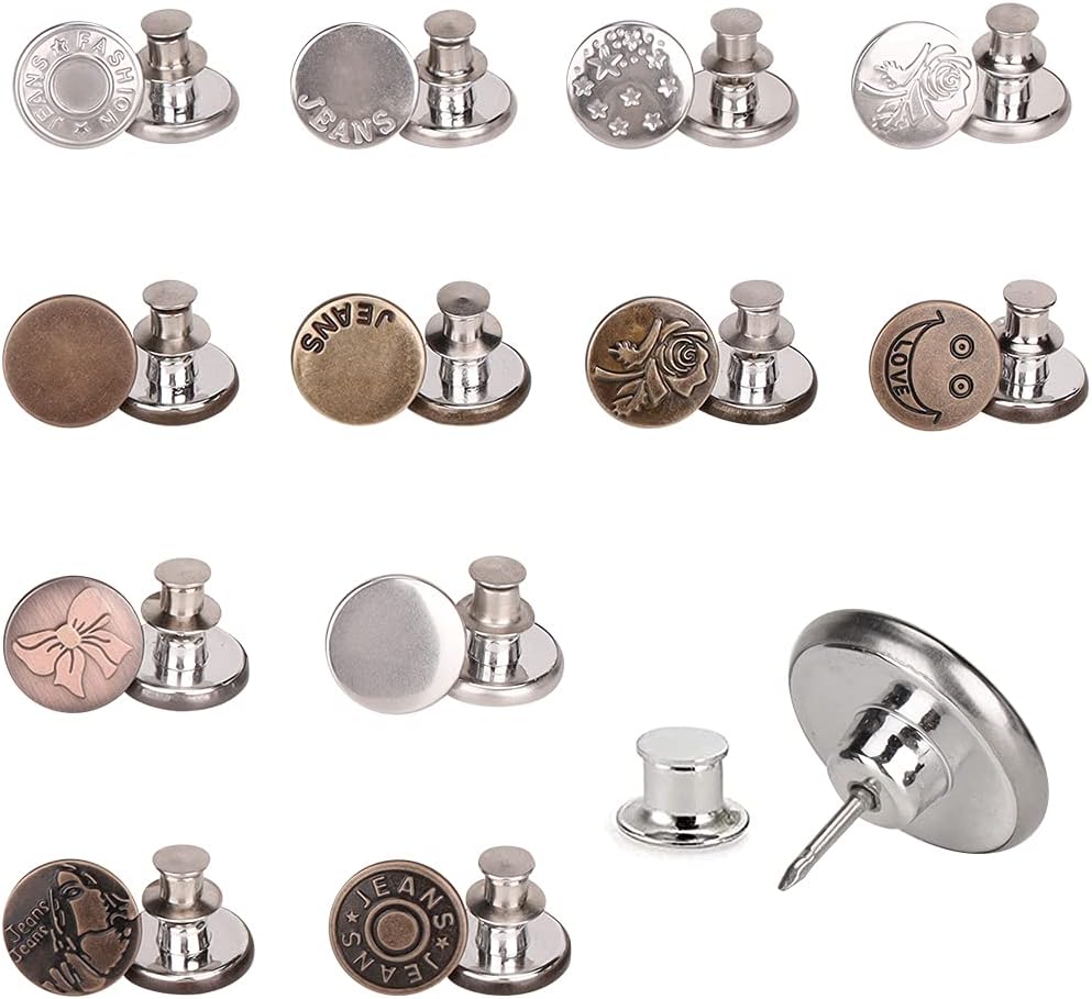 12Pcs Button Pins forJeans, No Sew Instant Buttons for Jeans Pants