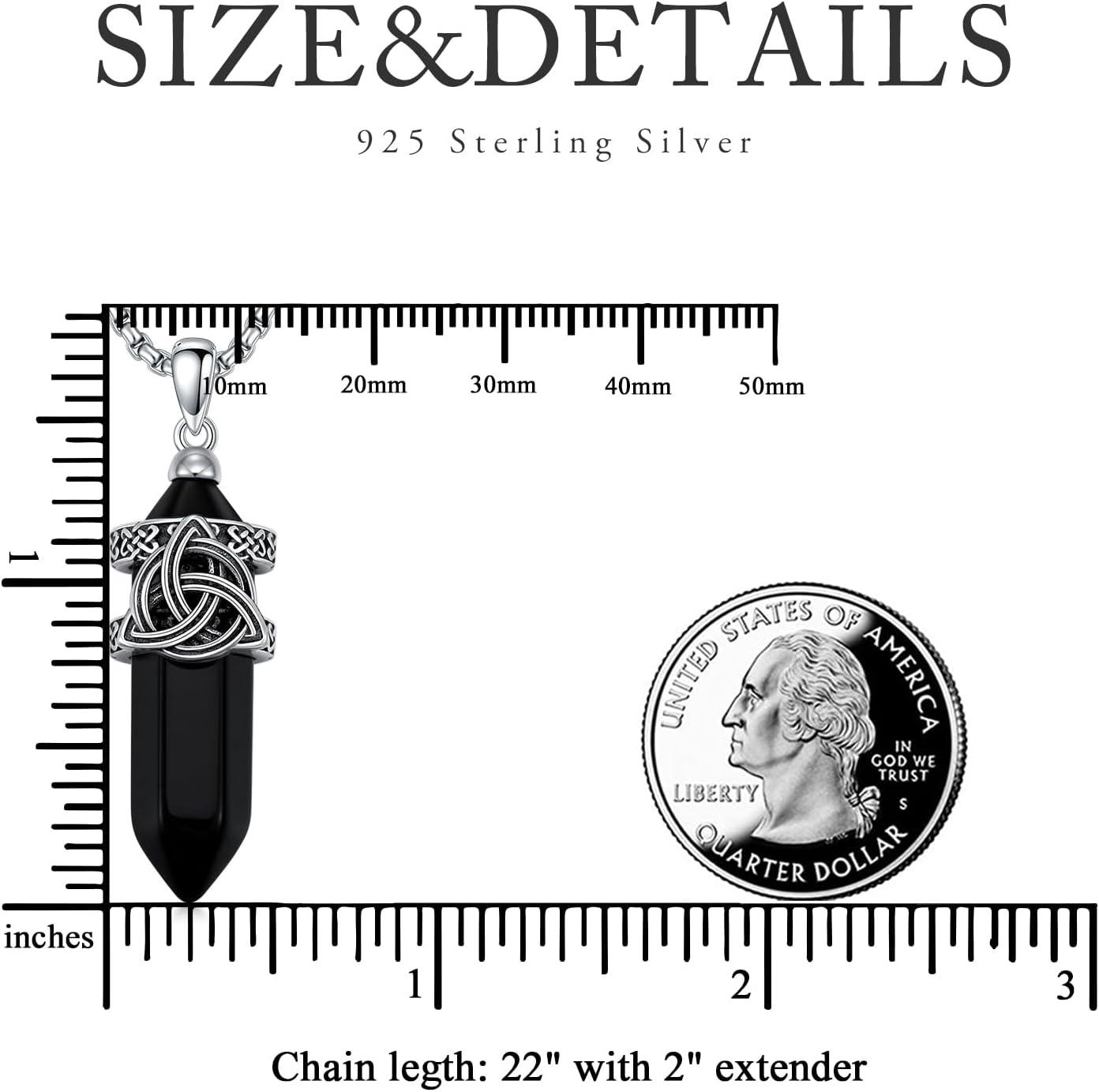 Celtic Knot Necklace 925 Sterling Silver Gemstone Irish Triquetra Trinity Knot Pendant Necklace for Men, with Stainless Steel Chain 22''+2'' - Image 4