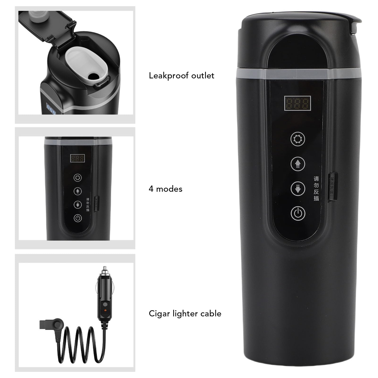 SIXRUN Taza Calefactora Portátil para Coche, Hervidor Eléctrico de Viaje de 500ML, Control Inteligente de Temperatura, Calentamiento Rápido para Coche, Camión, Compatibilidad con Doble Voltaje